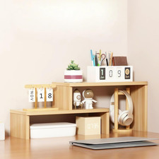 Mensola Da Scrivania in Legno a 2 Livelli, Minimalista E68 (Legno, 60 X 12 X 24 