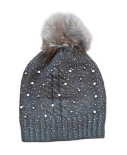 Zuccotto caldo Donna con Pom Pom In Eco Pelliccia, perle e strass