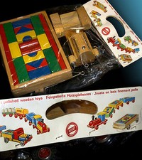 Heros Trattore In Legno Con Rimorchio E Mattoncini 60er OVP Costruzione Rarità