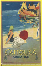 cartolina Art Decò con pubblicità ENIT: CATTOLICA (Rimini) - Giulio Ferrari 1924