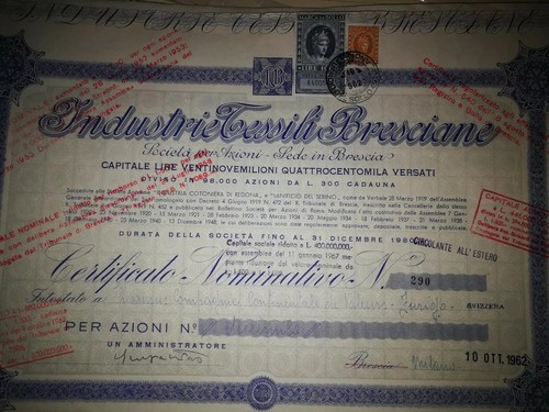 Raro certificato azionario - certificato,