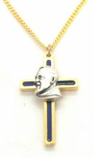 Padre Pio Blue Cross Necklace Stamped Made in Italy