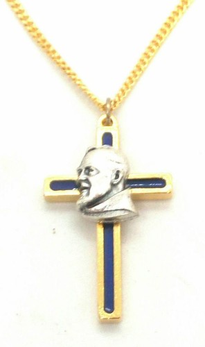Collana croce blu padre pio - collana,