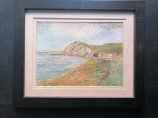 Quadro contemporaneo post-impressionista acquerello paesaggio marino, scogliere, Dover