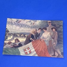 BANDIERA D'ITALIA STEMMA SABAUDO SCENA PATRIOTTICA ALLEGORICA CARTOLINA D'EPOCA