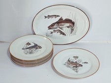 Servizio di 6 piatti Bavaria vintage in porcellana antica da portata da Pesce