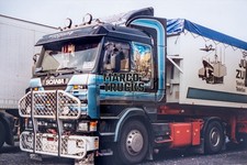 Truck photo Scania 143M 470 Tarpaulin trailer Germany Blue Telefax #a1qq