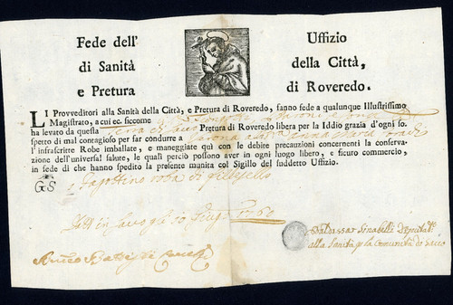 Sacco giugno 1760 fede - 1760, di