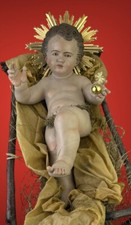 Bambino Gesù Bambinello Napoletano Da Culla 31 Cm Argilla Occhi Vetro