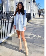 Zara Blazer Blu Texturizzato Doppiopetto Tweed Giacca Blogger City M