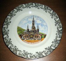 PIATTO LIMOGES LOURDES La Basilica originale in porcellana bordo oro - Vintage