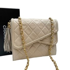 Borsa a tracolla CHANEL pelle di agnello matelasse frange catena bianca...