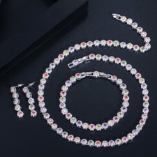 Zirconi Rotondi Matrimonio Tennis Collana Bracciale Orecchini per Donna Festa Gioielli Set