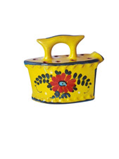 Portafiori vintage in ceramica dipinto a mano a forma di ferro Made in Italy
