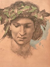 TESTA ROMANA PROF AUBERACH, INCISIONE LITHO 1871 CARTA BRUNITA