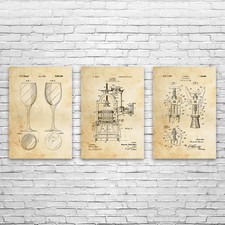 Wine Patent Wall Art Set di 3