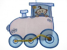 FIOCCO NASCITA/COCCARDA TRENINO AZZURRO CON AIDA DA RICAMARE