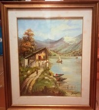 Olio su tela- Quadro:In riva al lago (Guizzo)