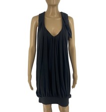 Sweetface Donna Nero senza Maniche 100% Seta Profondo Scollo V Abito Tunica