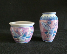 Vintage 2 Vasi Vasetti con Decorazioni Floreali in Porcellana