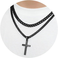 Collana a Croce Da Uomo in Acciaio Inox, Collana Da Uomo E Da Donna, Argento/Oro