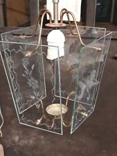 Lampadario lanterna vintage una luce - Ottone e vetri incisi - Funzionante