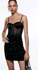 ABITO CORSETTO ZARA DRAPPEGGIO IN RASO TAGLIA M NUOVO COCKTAIL FESTE