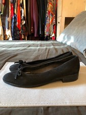 SALVATORE FERRAGAMO LUSSO BALLERINE CAMOSCIO NERO FIOCCO 9 B US 6 UK 39 EUR