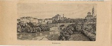 Stampa antica PONTEVICO veduta panoramica Oglio Brescia 1899 Old antique print