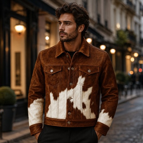 Giacca pelle mucca con - giacca,