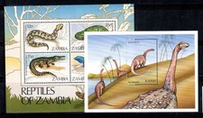 Zambia 1984-99 Mi. Bl.13,53 blocco 100% rettili nuovi di zecca, animali preistorici