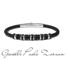 Bracciale Borsari Gioielli in corda nautica nera e argento BR-SAT00A
