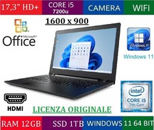 17,3" HD+ CORE I5 7200u RAM 12GB DDR4 SSD 1TB SCONTATO NOTEBOOK LENOVO 17IKB