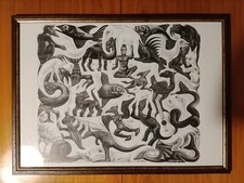 maurits cornelis escher animali complementari effetto ottico poster bianco/nero