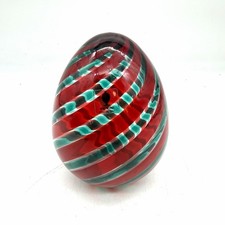 Uovo vetro soffiato canne VENINI di Murano vintage 1980 Verde Rosso originale