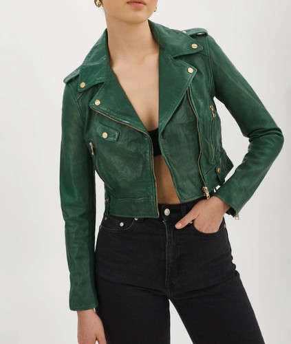 Giacca biker donna verde - , 100%