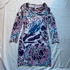 Abito EMILIO PUCCI manica lunga floreale rayon viola blu verde taglia S