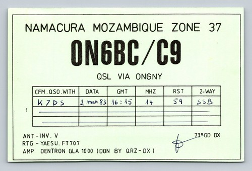 Radioamatore qsl on6bc - qsl, on6bc/c9