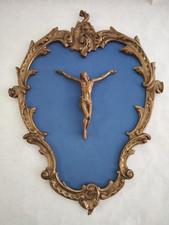 Rococo Cornice in Bronzo Crocifisso Gesù Cristo su tessuto blu, 1900
