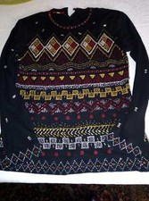 Maglia vintage KENZO Jersey nero decorazione strass vetro e pietre colorate L 44