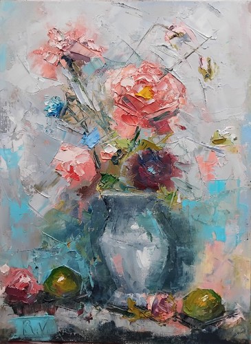 Dipinto olio floreale - , vintage