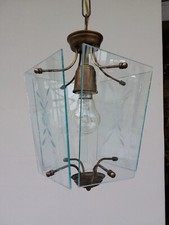 PICCOLO LAMPADARIO VINTAGE ANNI 50/60 IN VETRO LAVORATO E OTTONE