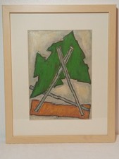 Mino Ceretti (1930) Composizione informale '01 -Olio su carta in cornice lignea