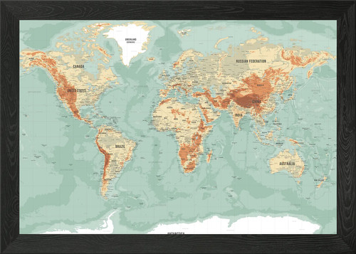 Topographic world map framed - topographic,