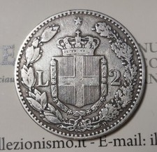 UMBERTO I 2 LIRE 1885 PERIZIATA