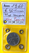  Italia- 50 lire vulcano I° tipo 1960 con perizia. Non comune . RARA