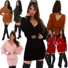 Abito donna in maglia effetto avvolgente scollo a V pipistrello elasticizzato spilla 36-38