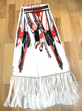 Sciarpa lunga HERMES 100% SETA CALECHE ELASTIQUE frange 214 cm / 30 cm bianco #y5156