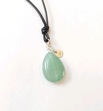 Ciondolo con avventurina a goccia argento 925, ematite, acquamarina e cordoncino