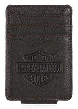 Harley-Davidson Fermasoldi Uomo Bar & Shield Tasca Anteriore in Pelle - Marrone